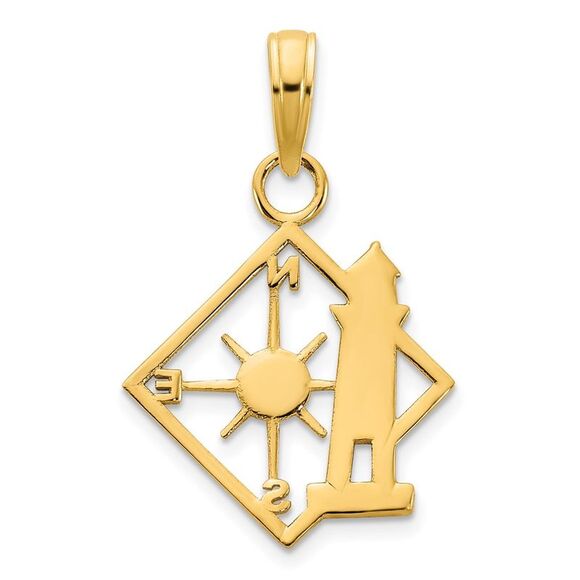 14k Yellow Gold Lighthouse Compass Pendant